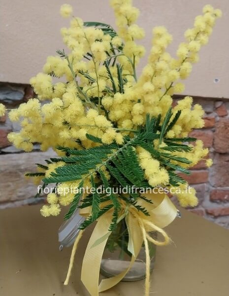 Vasetto in vetro con mimosa